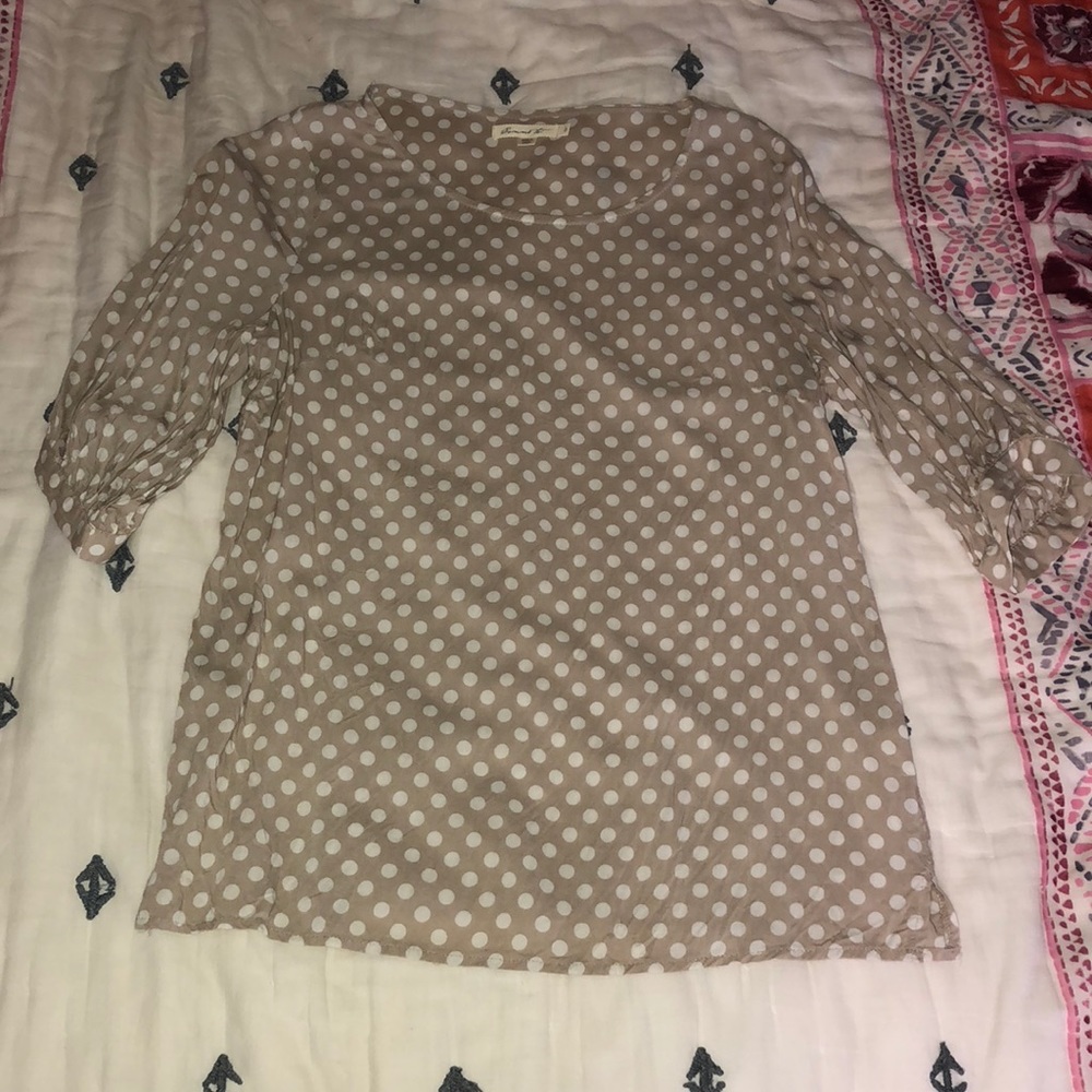 Brown with white polka dot blouse